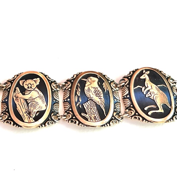 Wide Vintage Link Cuff Bracelet Adjustable Koala Kangaroo Animals Birds Unique - Picture 8 of 9